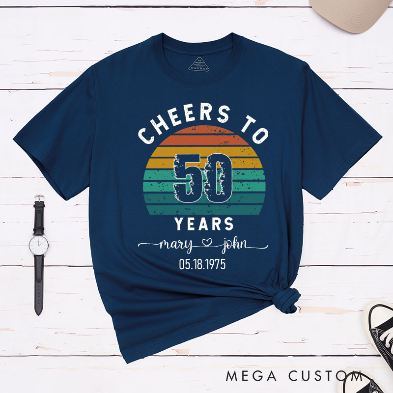 Personalized Couple 50th Anniversary T-Shirt Retro Cheers to 50 Years Anniversary Shirt Vintage Couple T-Shirts for Husband Wife
