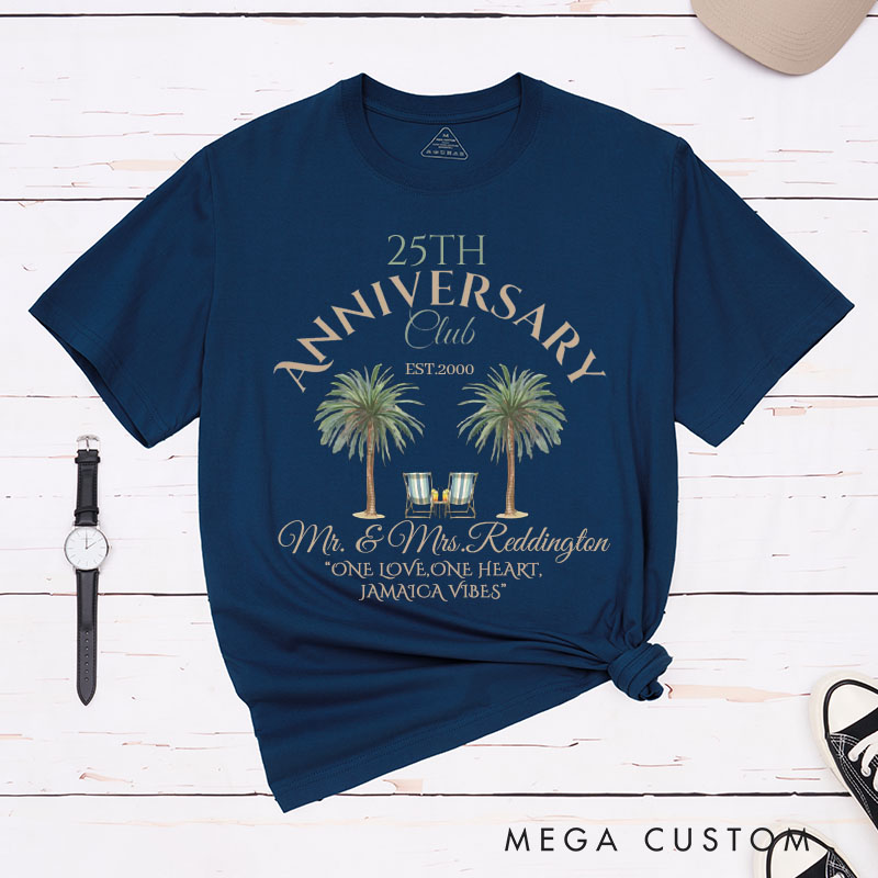 Personalized Couple 25th Anniversary T-Shirt Tropical Celebration 25th Anniversary Shirts Couple T-Shirts for Husband Wife