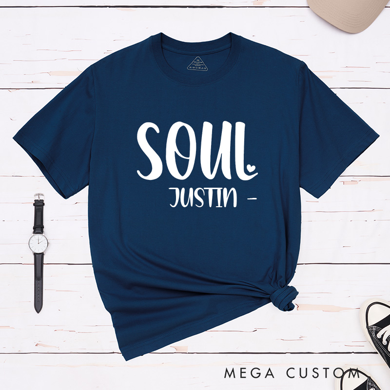 Personalized Couple Soul Mate with Heart Matching T-Shirt Valentine's Day T-Shirt for Husband Wife Boyfriend Girlfriend Gift for Hubby Wifey