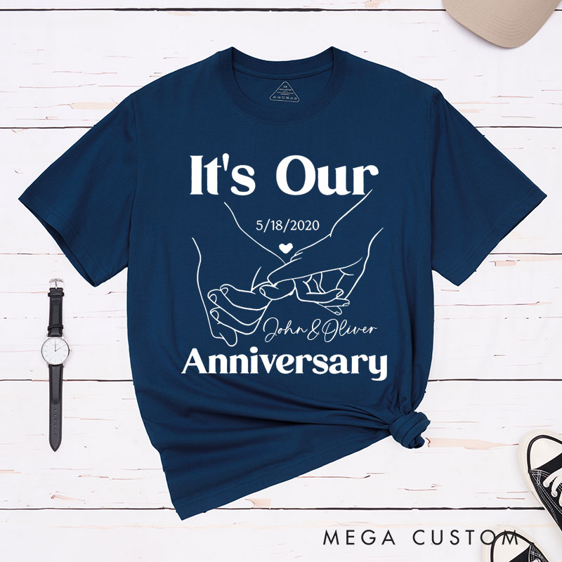 Personalized Couple 5th Anniversary T-Shirt It's Our Anniversary - Romantic Line Art Shirts Couple T-Shirts for Boyfriend Girlfriend