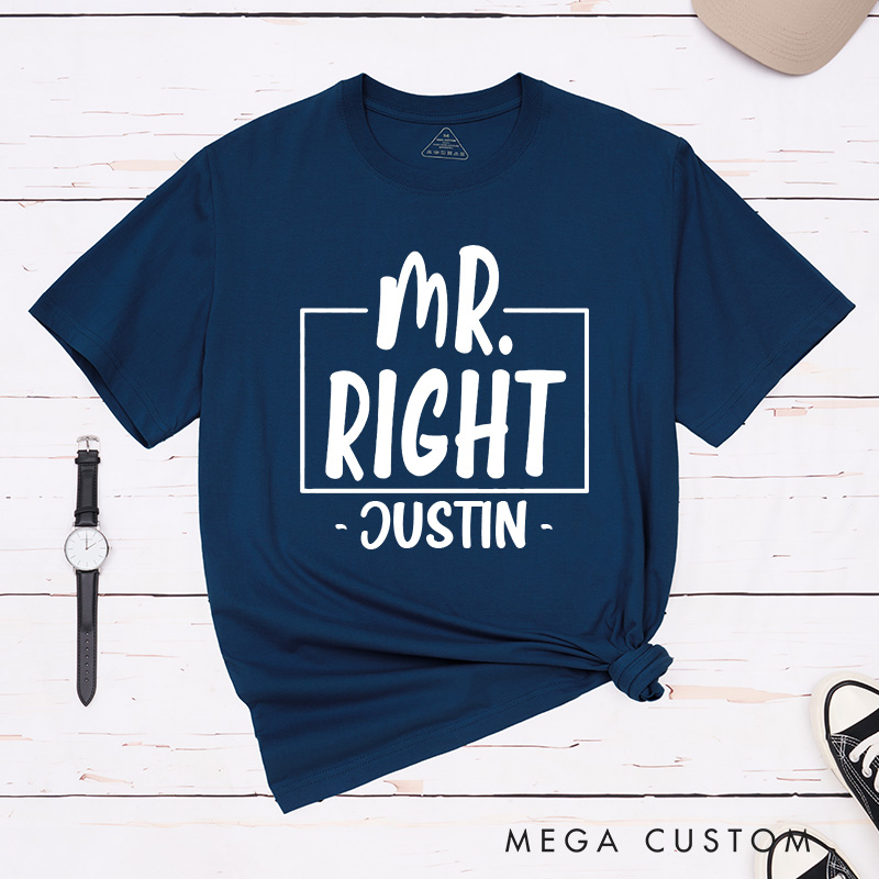 Personalized Couple Mr. Right and Mrs. Always Right Matching T-Shirt Valentine's Day T-Shirt for Husband Wife Boyfriend Girlfriend Gift