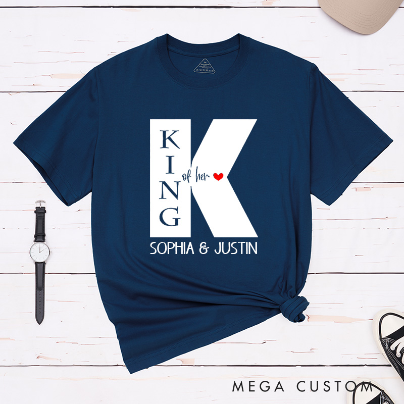 Personalized Couple King of Her Queen of His Matching T-Shirt Valentine's Day T-Shirt for Husband Wife Boyfriend Girlfriend Gift for Hubby Wifey