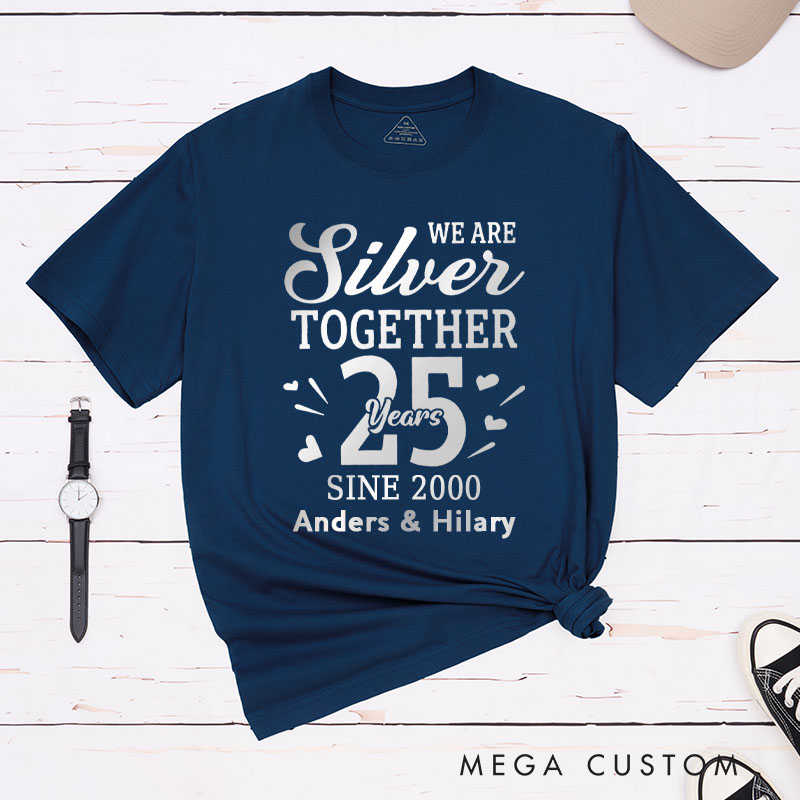 Personalized Couple 60th Anniversary T-Shirt Silver Together 25 Years of Love Anniversary Shirt Couple Gift Tee for Husband Wife