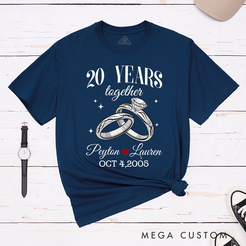 Personalized Couple 20th Anniversary T-Shirt 20 Years Together Elegant Anniversary Ring Anniversary Shirt Couple Gift Tee for Husband Wife