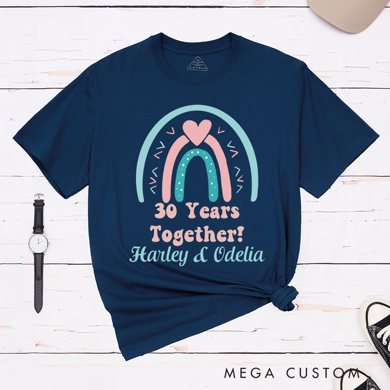 Personalized Couple 30th Anniversary T-Shirt 30 Years Together Whimsical Anniversary Rainbow Shirt Couple Gift Tee for Husband Wife 