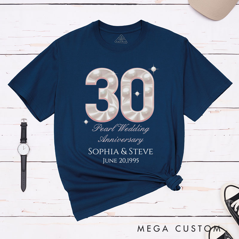 Personalized Couple 30th Anniversary T-Shirt 30th Pearl Wedding Anniversary Shirt Elegant Celebration Couple Gift Tee for Husband Wife 