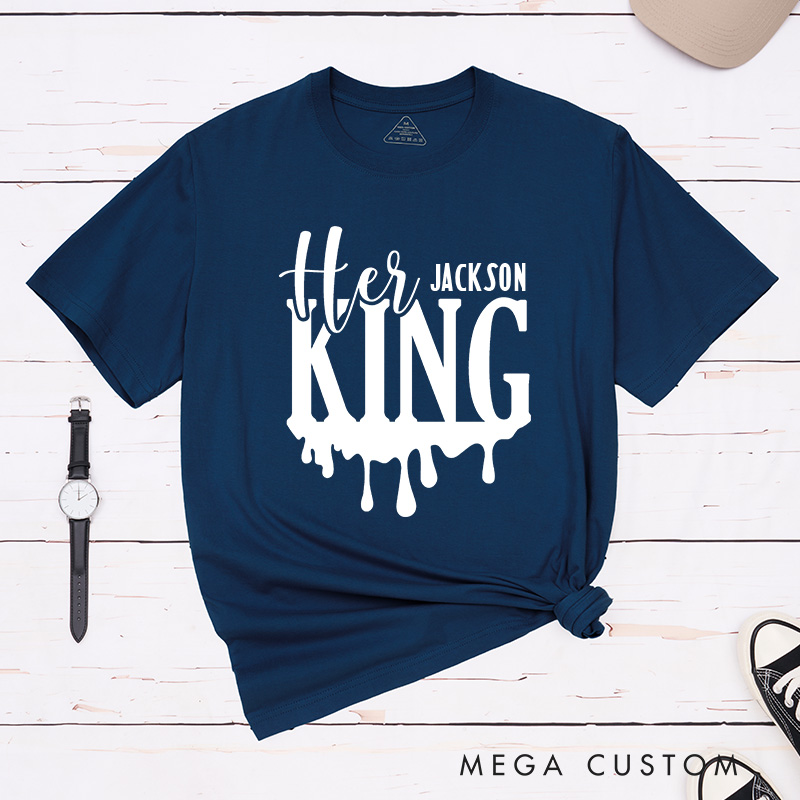 Personalized Couple Her King and His Queen Drip Effect Matching T-Shirt Valentine's Day T-Shirt for Husband Wife Boyfriend Girlfriend Gift