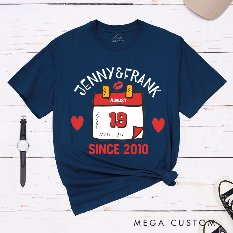 Personalized Couple 15th Anniversary T-Shirt Special Date Calendar Designed Anniversary Shirt Couple Gift Tee for Wife Husband