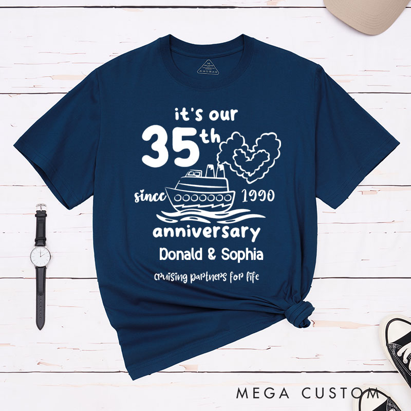Personalized Couple 35th Anniversary T-Shirt Cruising Partners for Life  Anniversary Shirt for Couples Wife Husband Gift Tees