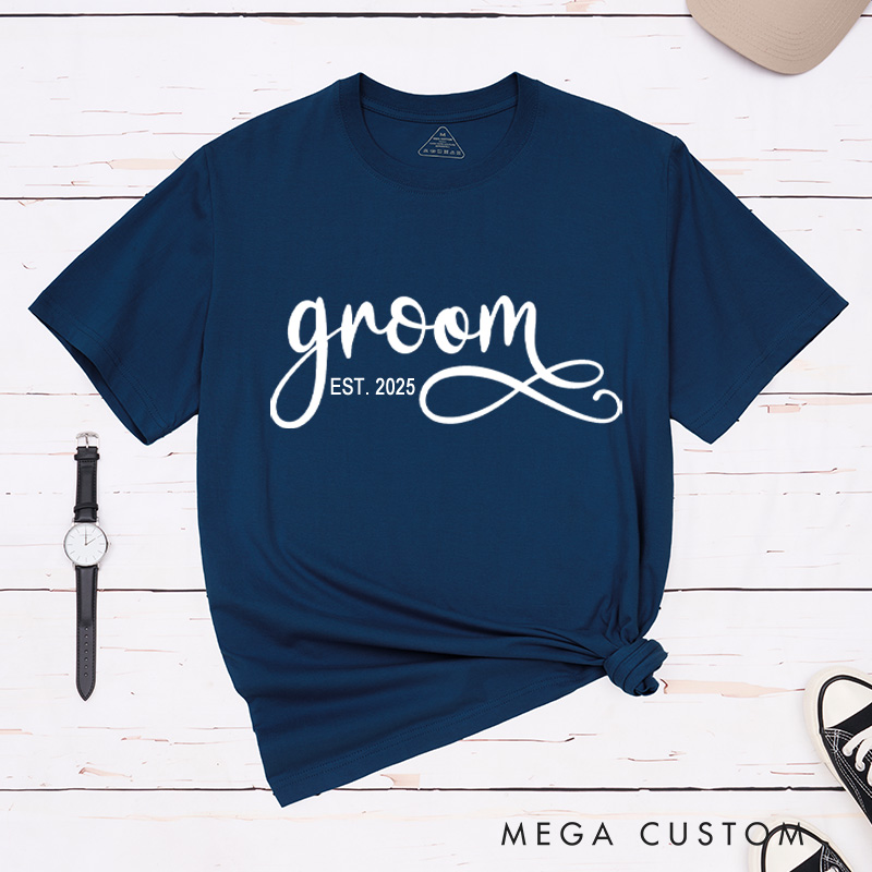 Personalized Elegant Bride and Groom with Year Matching Wedding Couple Classic T-Shirt