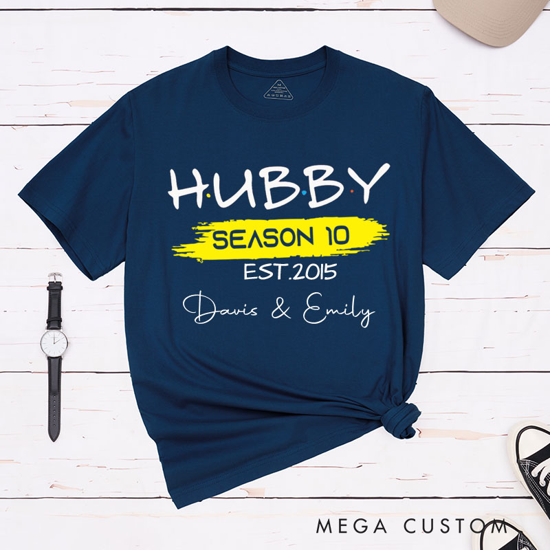Personalized Couple 10th Anniversary T-Shirt Hubby & Wifey Season 10 Anniversary Shirt for Couples Wife Husband Gift Tees
