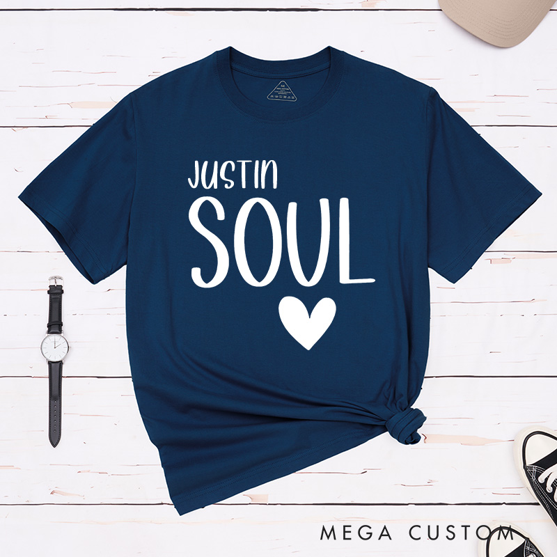 Personalized Couple Minimalist Soul Mates Matching T-Shirt with Name Valentine's Day T-Shirt for Husband Wife Boyfriend Girlfriend Gift