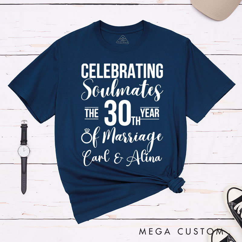 Personalized Couple 30th Anniversary T-Shirt Celebrating Soulmates 30th Year of Marriage Shirt for Couples Wife Husband Gift Tees for Her Him