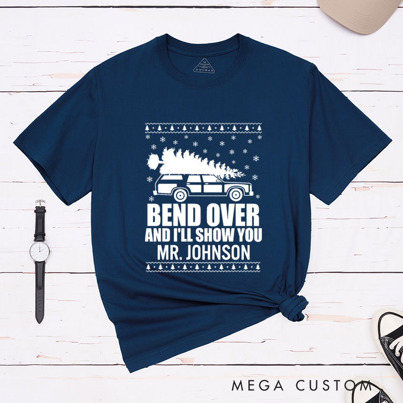 Personalized Funny Christmas Tree Debate Bend Over I'll Show You Matching Wedding Couple Classic T-Shirt