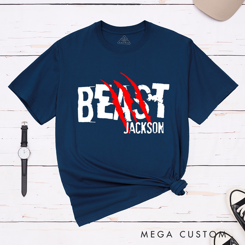 Personalized Couple Beast with Claw and Beauty with Kiss Matching T-Shirt Valentine's Day T-Shirt for Husband Wife Boyfriend Girlfriend