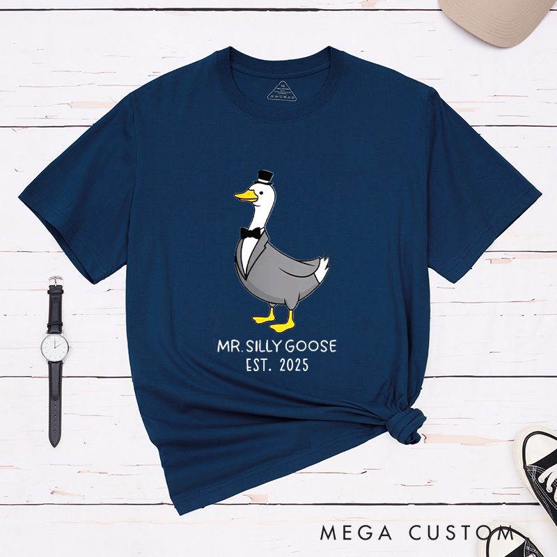 Personalized Humorous Mr and Mrs Silly Goose with Date Matching Wedding Couple Classic T-Shirt