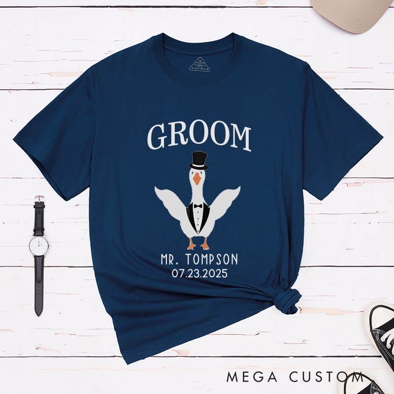 Personalized Whimsical Bride and Groom Silly Goose Matching Wedding Couple Classic T-Shirt