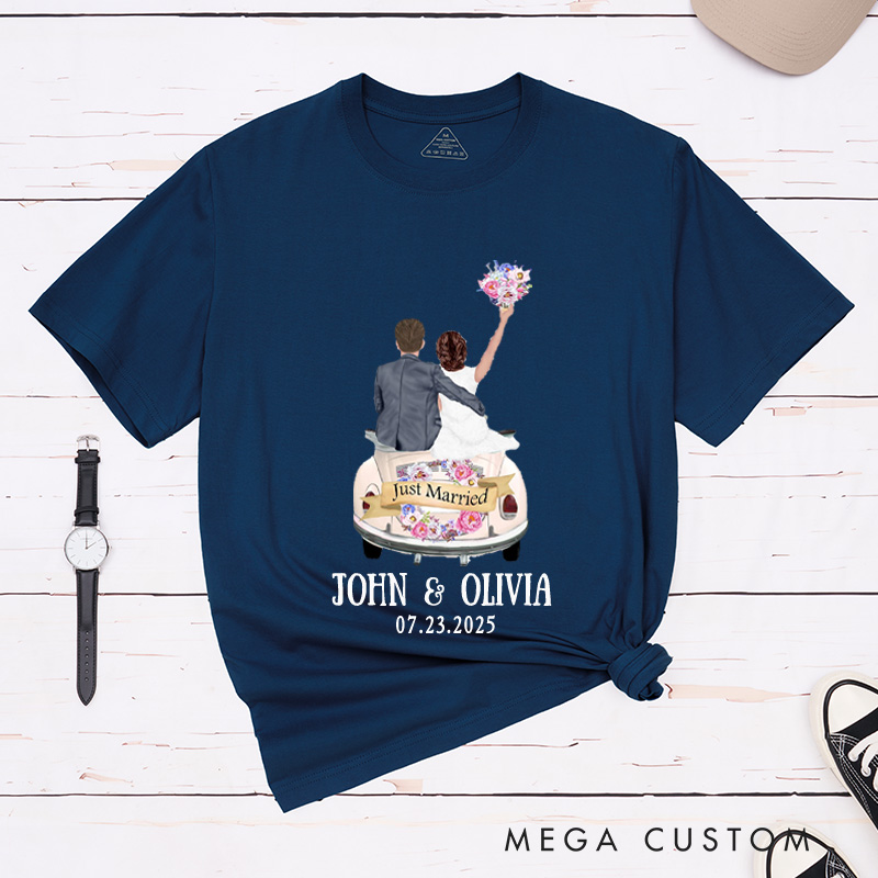 Personalized Romantic Just Married Getaway Car Wedding Couple Classic T-Shirt