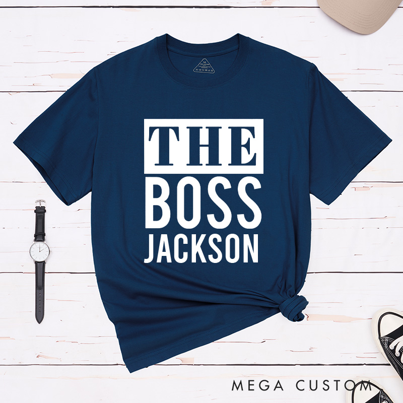 Personalized Minimalist Couple The Boss and The Real Boss Matching T-Shirt Valentine's Day T-Shirt for Husband Wife Boyfriend Girlfriend Gift