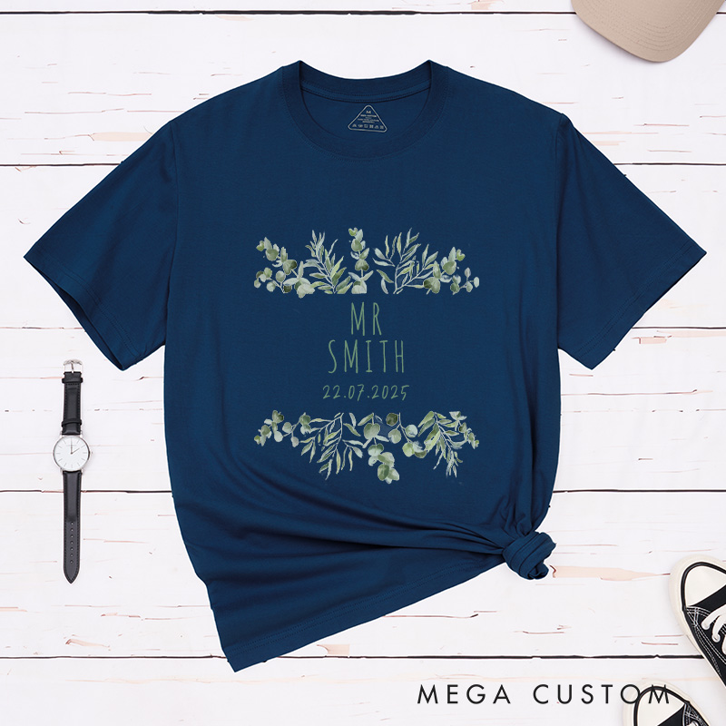 Personalized Elegant Botanical Mr and Mrs Wedding Couple Classic T-Shirt