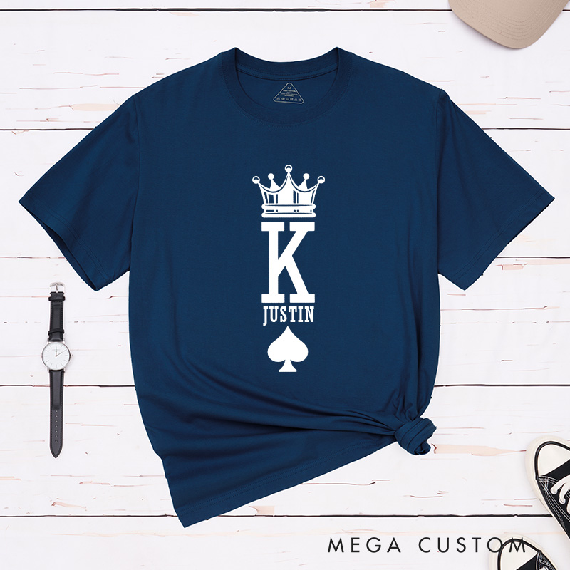 Personalized Minimalist Couple King and Queen with Crown Matching T-Shirt with Name Valentine's Day T-Shirt for Husband Wife Boyfriend Girlfriend Gift