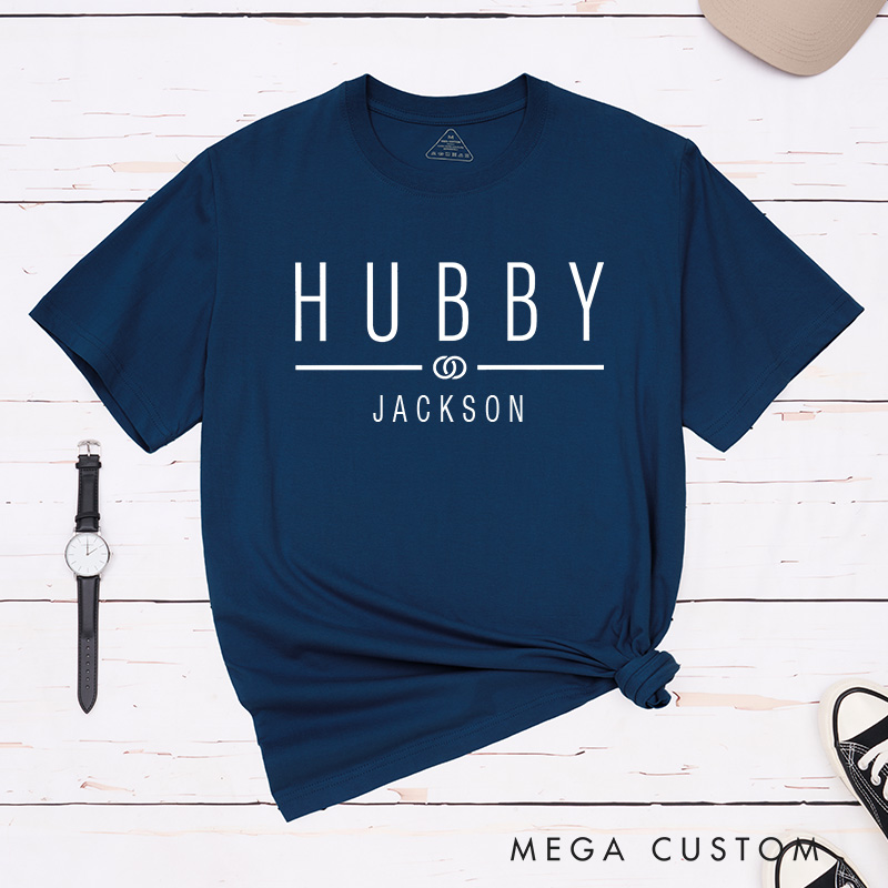Personalized Couple Hubby and Wifey Matching T-Shirt with Name Valentine's Day T-Shirt for Husband Wife Boyfriend Girlfriend Gift