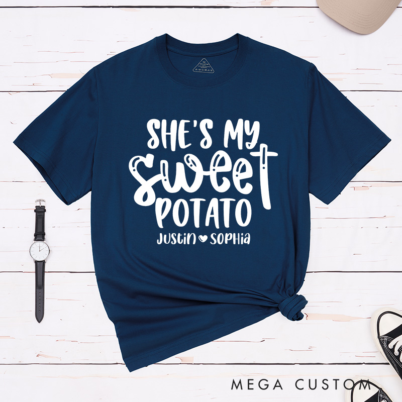 Personalized Couple Cute She’s My Sweet Potato I Yam T-Shirt with Name Thanksgiving Day Matching T-Shirt for Husband Wife Boyfriend Girlfriend Gift