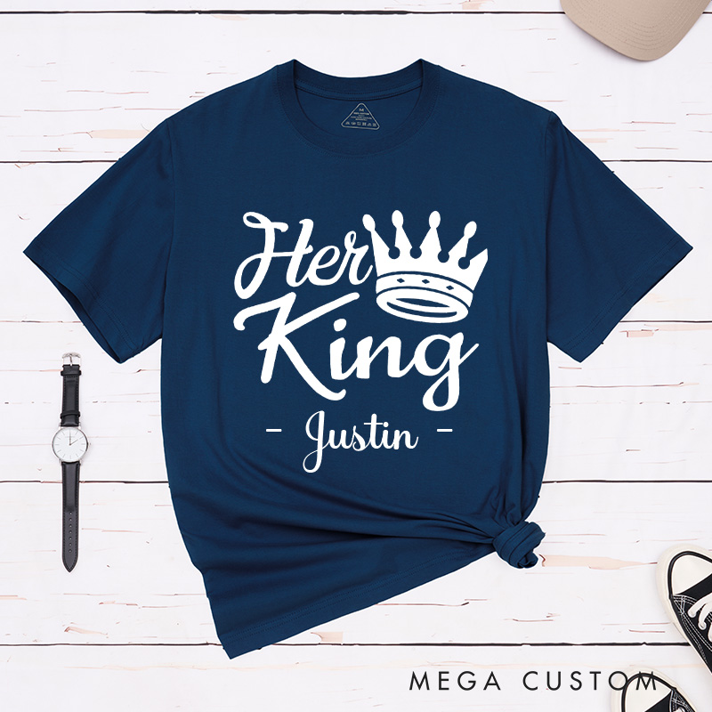Personalized Couple Regal Her King and His Queen with Crown Matching T-Shirt Valentine's Day T-Shirt for Husband Wife Boyfriend Girlfriend Gift