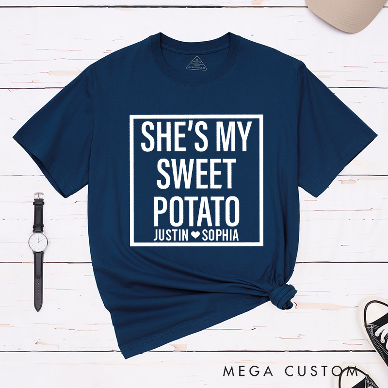 Personalized Couple Humor She’s My Sweet Potato and I Yam T-Shirt Thanksgiving Day Matching T-Shirt for Husband Wife Boyfriend Girlfriend Gift