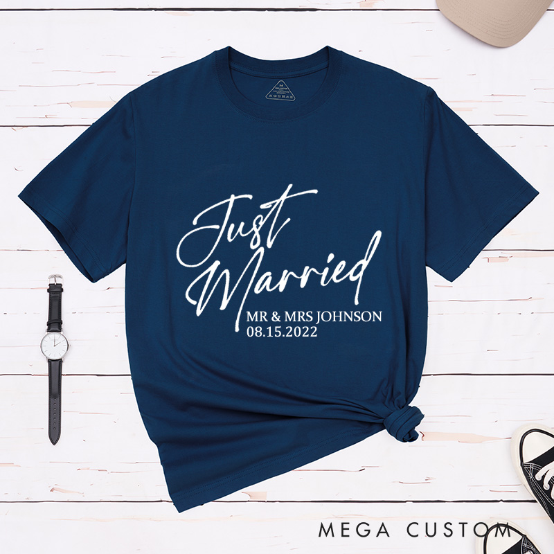 Personalized Modern Just Married Newlyweds Wedding Couple Classic T-Shirt