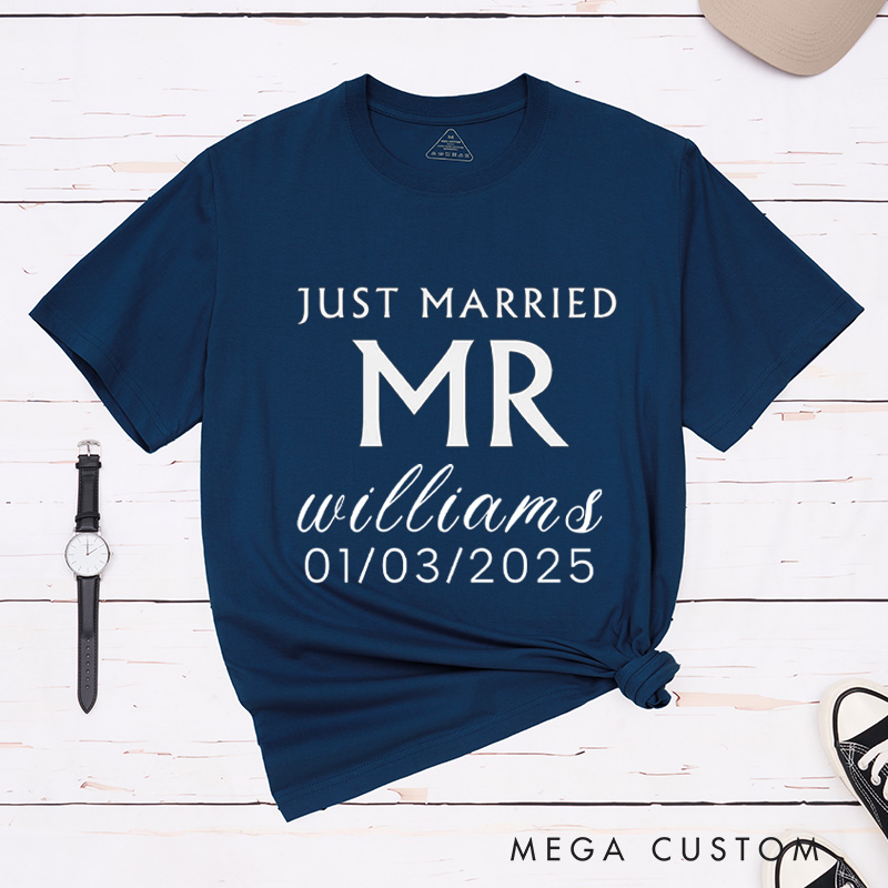 Personalized Minimalist Just Married Mr and Mrs Wedding Couple Classic T-Shirt