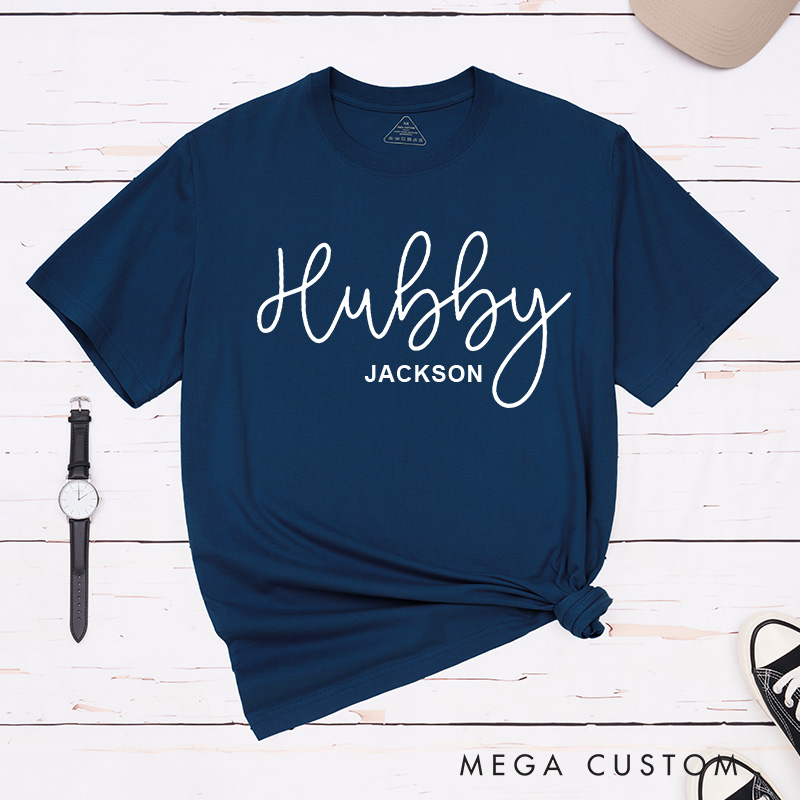 Personalized Couple Handwritten Hubby and Wifey Matching T-Shirt Valentine's Day Classic T-Shirt for Husband Wife Mr. and Mrs. Unisex Gift