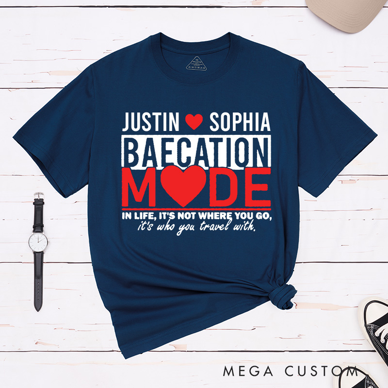 Personalized Couple Baecation Mode Matching T-Shirt Valentine's Day Classic T-Shirt for Husband Wife Boyfriend Girlfriend Gift for Wifey Hubby