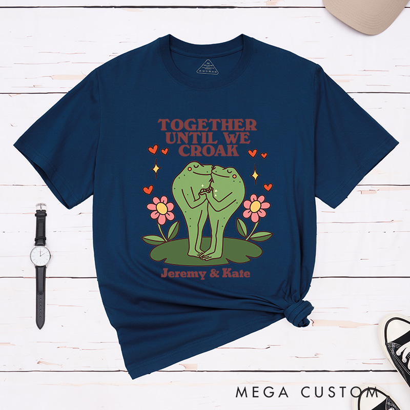 Personalized Couple Frog Together Until We Croak Matching T-Shirt with Name Valentine's Day Frog Kissing T-Shirt for Husband Wife Boyfriend Girlfriend