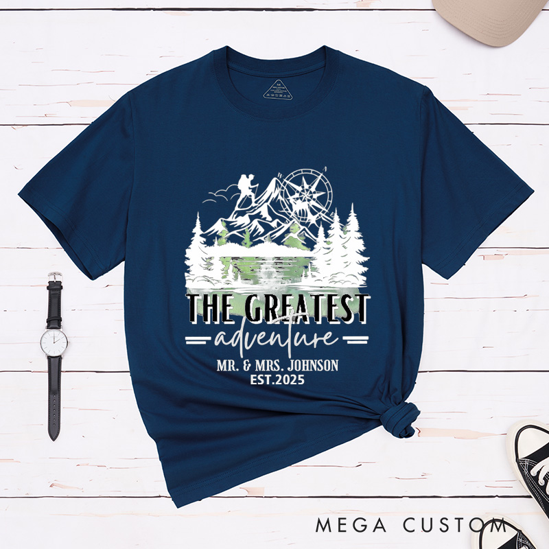 Personalized The Greatest Adventure Mr and Mrs Wedding Couple Classic T-Shirt