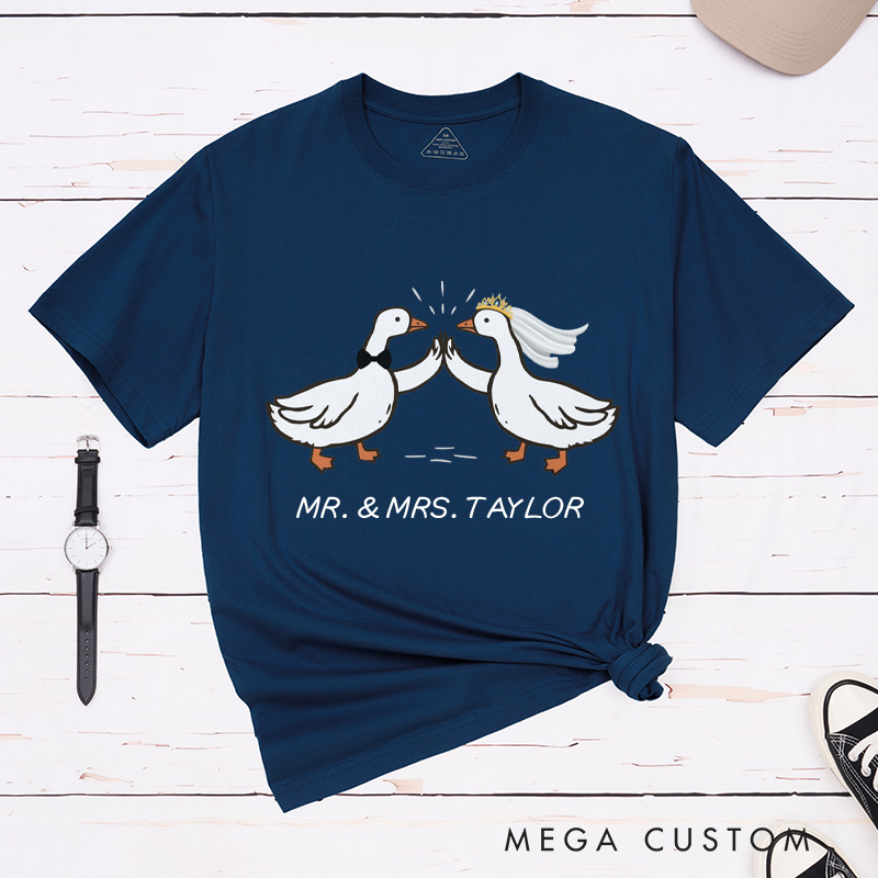 Personalized Mr and Mrs Silly Goose Bride and Groom Wedding Couple Classic T-Shirt