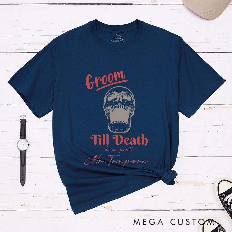 Personalized Vinatge Til Death Do Us Part Skeleton Bride and Groom Matching Wedding Couple Classic T-Shirt