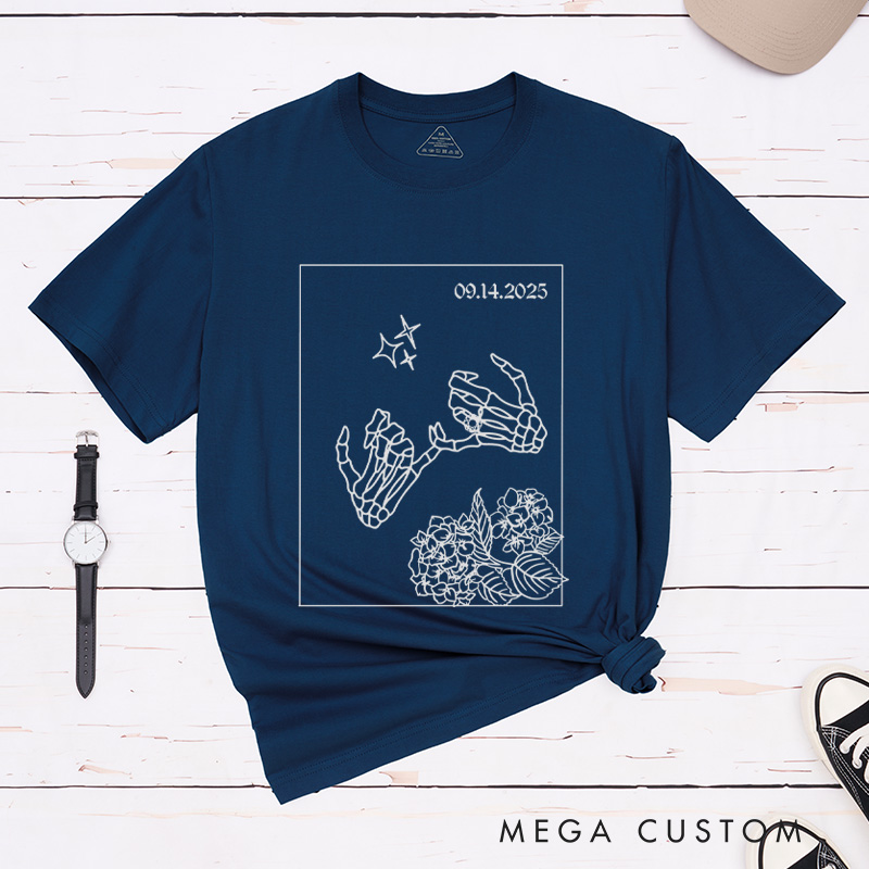 Personalized Unique Skeleton Finger Hooks and Floral Wedding Couple Classic T-Shirt