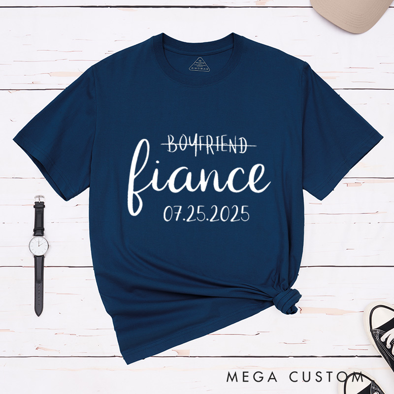Personalized Playful Girlfriend to Fiancée and Boyfriend to Fiancé with Date Engagement Couple Classic T-Shirt