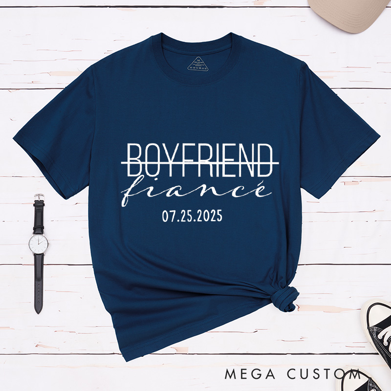 Personalized Modern Girlfriend to Fiancée and Boyfriend to Fiancé with Date Engagement Couple Classic T-Shirt