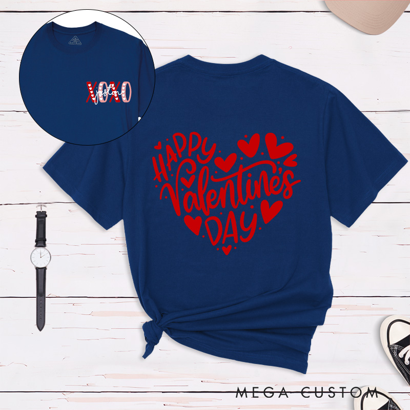 Personalized Couple Happy Valentine's Day Matching T-Shirt XOXO with Name T-Shirt for Husband Wife Boyfriend Girlfriend Gift for Hubby Wifey