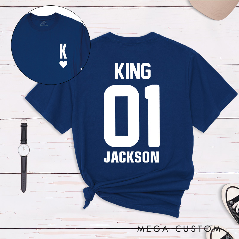 Personalized Couple Playing Cards King 01 and Queen 01 Matching T-Shirt Valentine's Day T-Shirt for Husband Wife Boyfriend Girlfriend for Hubby Wifey