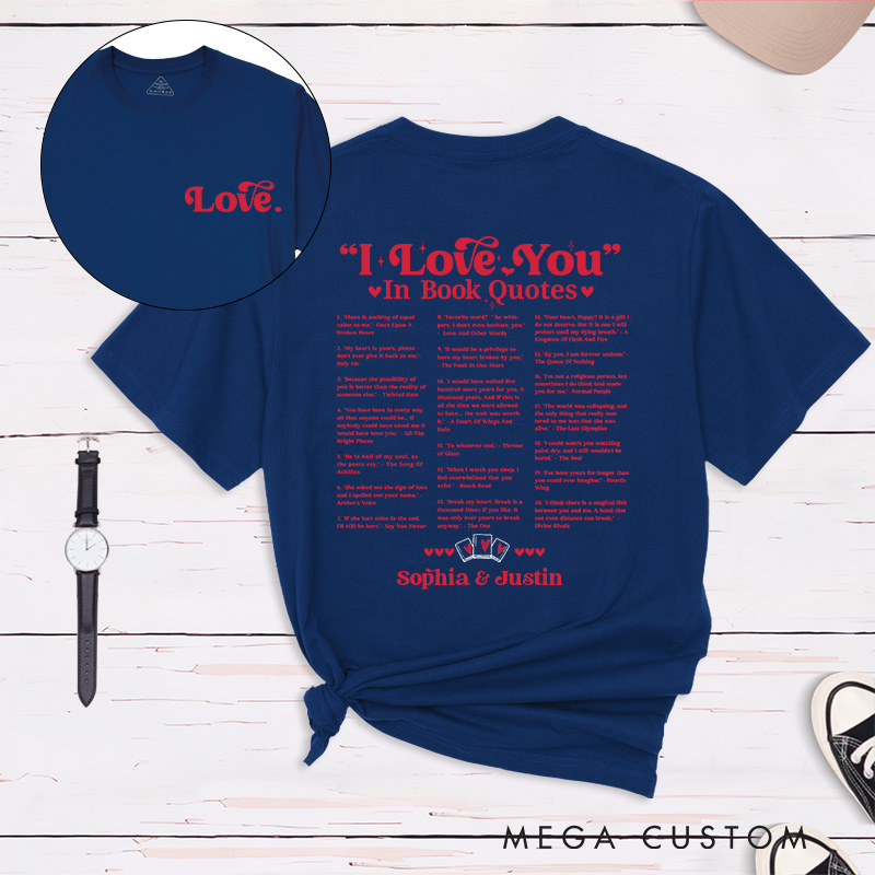 Personalized Couple I Love You in Book Quotes Matching T-Shirt Valentine's Day T-Shirt for Husband Wife Boyfriend Girlfriend Gift for Hubby Wifey
