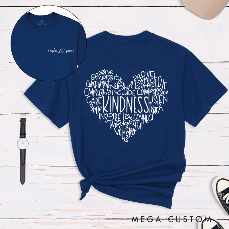 Personalized Couple Kindness and Love Matching T-Shirt Valentine's Day Heart-Shaped Word T-Shirt for Husband Wife Boyfriend Girlfriend Gift