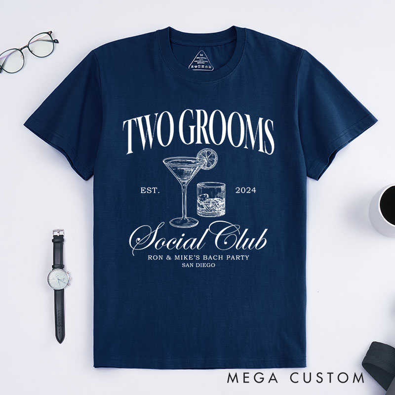 Personalized Two Groom Vibe Social Club T-Shirt Gay Bachelor Party T-Shirt LGBTQ Pride Wedding Gay Mr & Mr Top Pride Tee