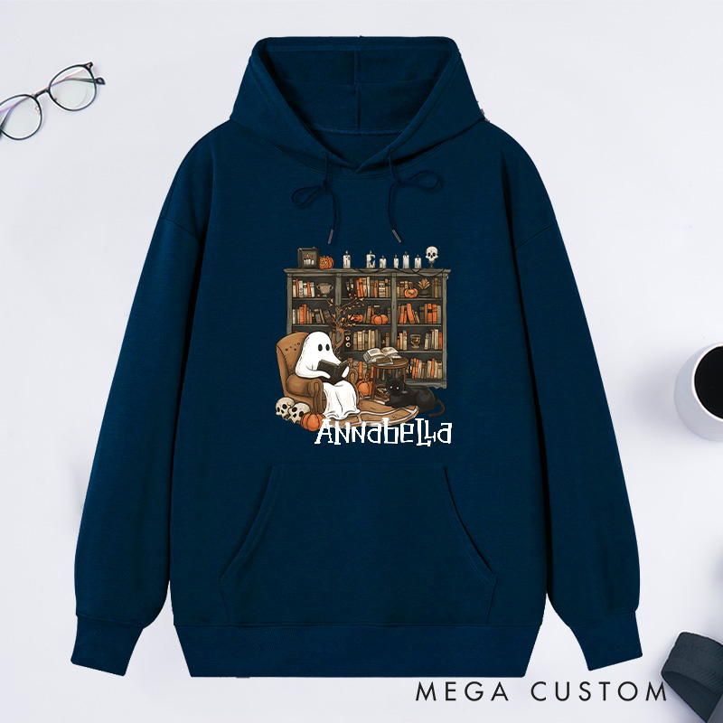 Personalized Retro Ghost Reading Books Classic Hoodies Book Lover Hoodies Reading Hoodies Librarian Gift Book Lover Gift For Reader