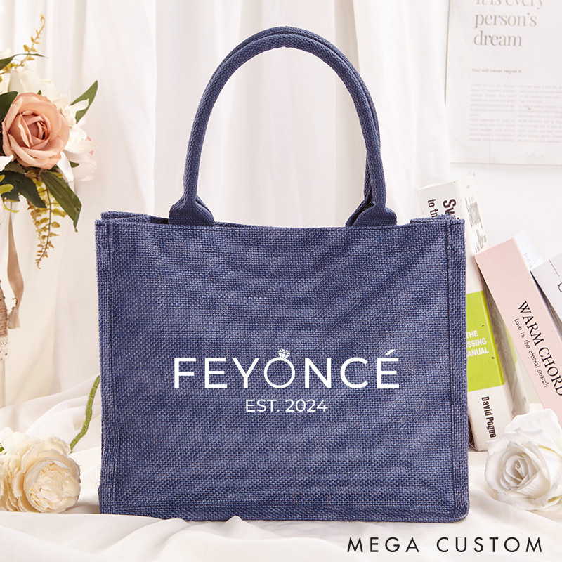 Personalized Funny Feyonce Colorful Burlap Tote Bag for Fiancee