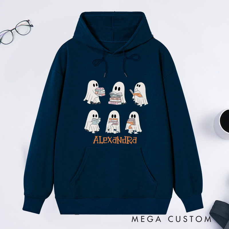 Personalized Reading Ghost Classic Hoodies Book Lover Hoodies with Name Halloween Hoodies Librarian Gift Book Lover Gift Reader Gift