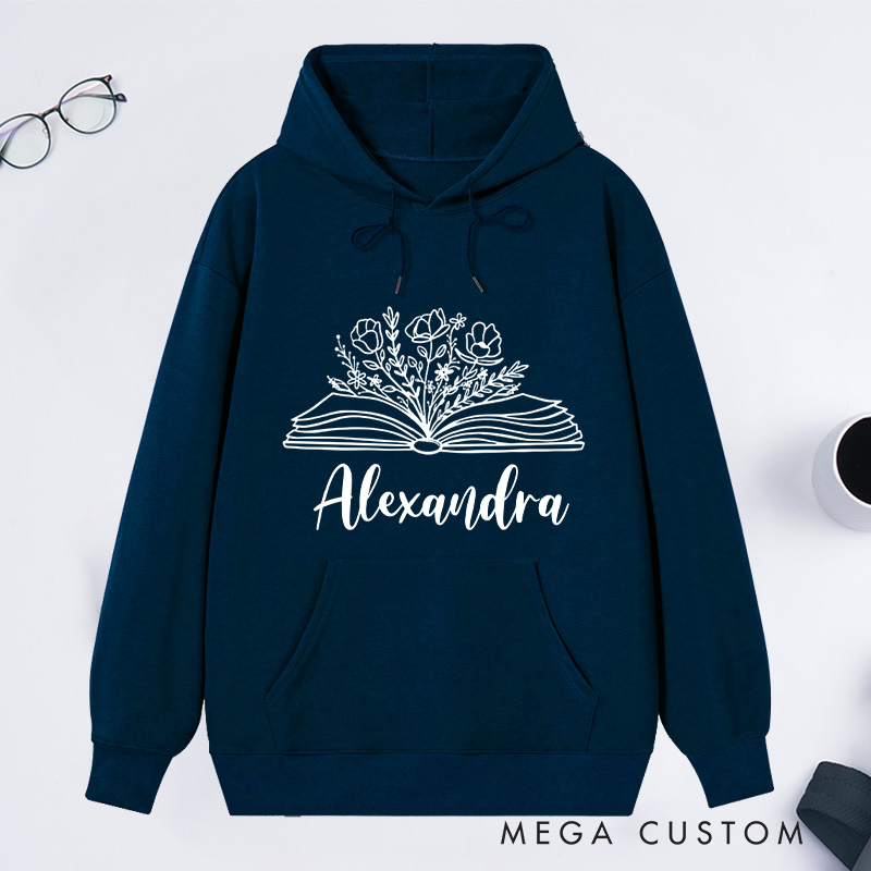 Personalized Book Flowers Classic Hoodies Custom Book Lover Hoodies with Name Reading Hoodies Librarian Gift Book Lover Gift for Reader