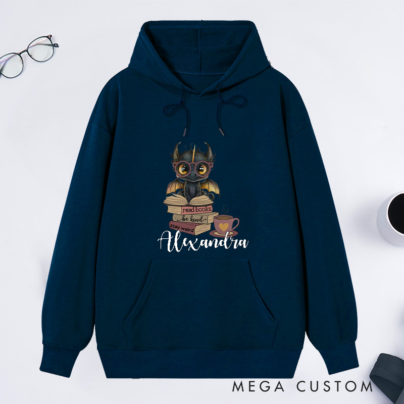 Personalized Cute Dragon Classic Hoodies Custom Book Lover Hoodies with Name Reading Hoodies Librarian Gift Book Lover Gift for Reader